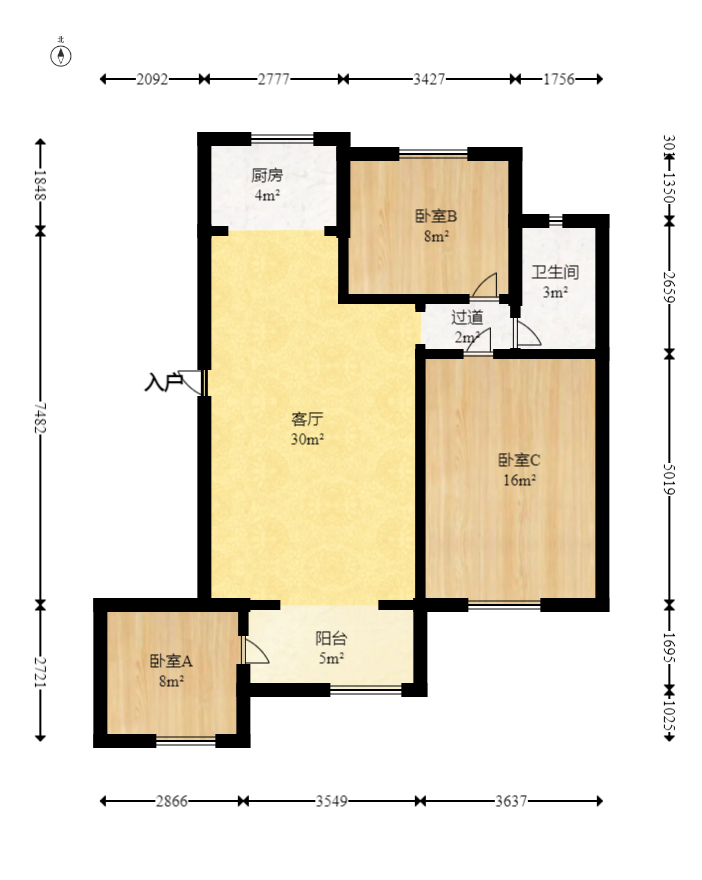 才子佳苑一期/二期  3室2厅1卫   92.80万室内图1