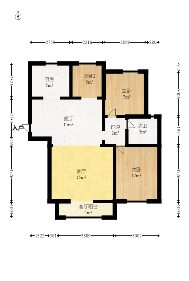西城龙庭  3室2厅1卫   105.00万室内图1