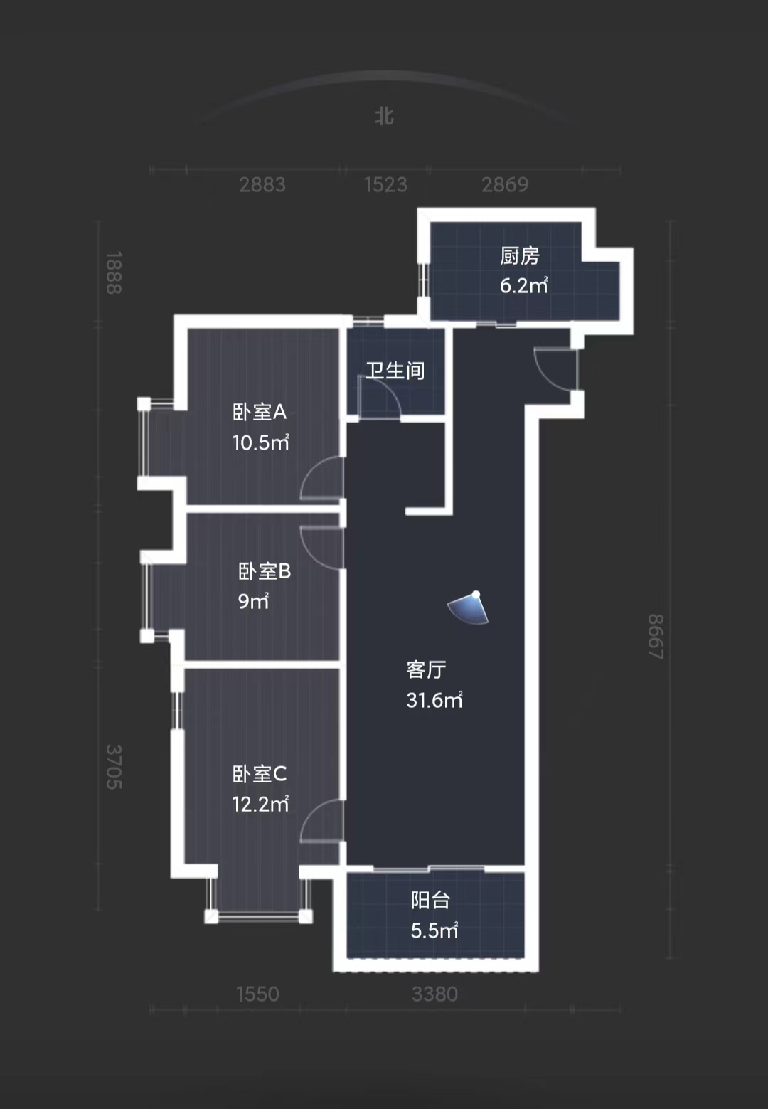 中铁建万科翡翠  3室2厅1卫   3300.00元/月室内图1