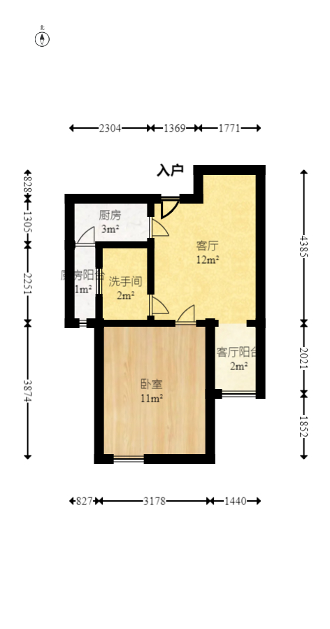 中江国际花城  1室1厅1卫    42.0万室内图1