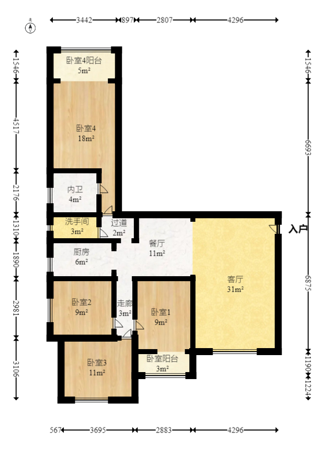 紫薇鑫园  4室2厅2卫   135.00万室内图1