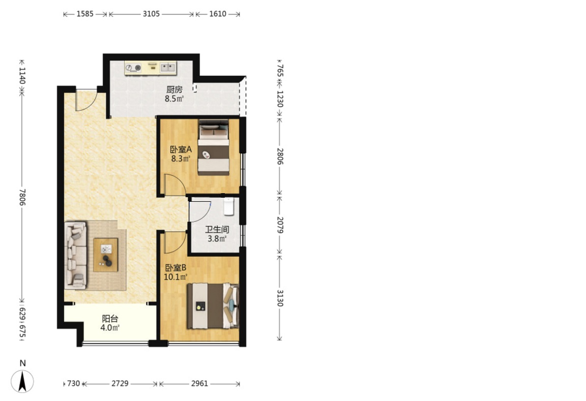 山水洲城华晨第一城 3室2厅1卫 56.0万 山水洲城华晨第一城 3室2厅1卫 56.0万室内图