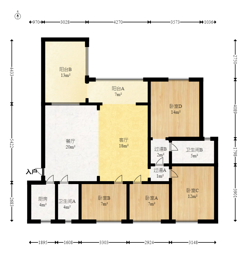 星月绿洲 4室2厅2卫 109.00万 星月绿洲 4室2厅2卫 109.00万户型图