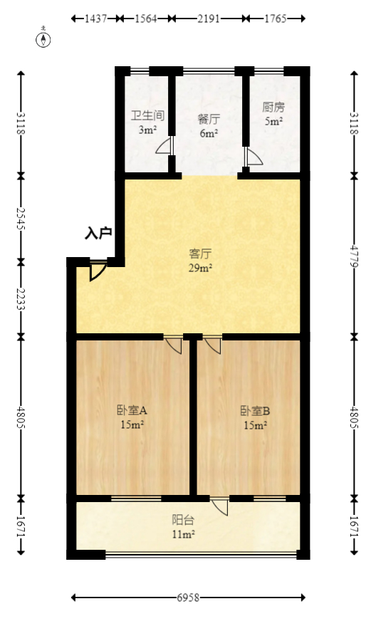 丝茅冲邮电二巷  2室2厅1卫   70.00万室内图1