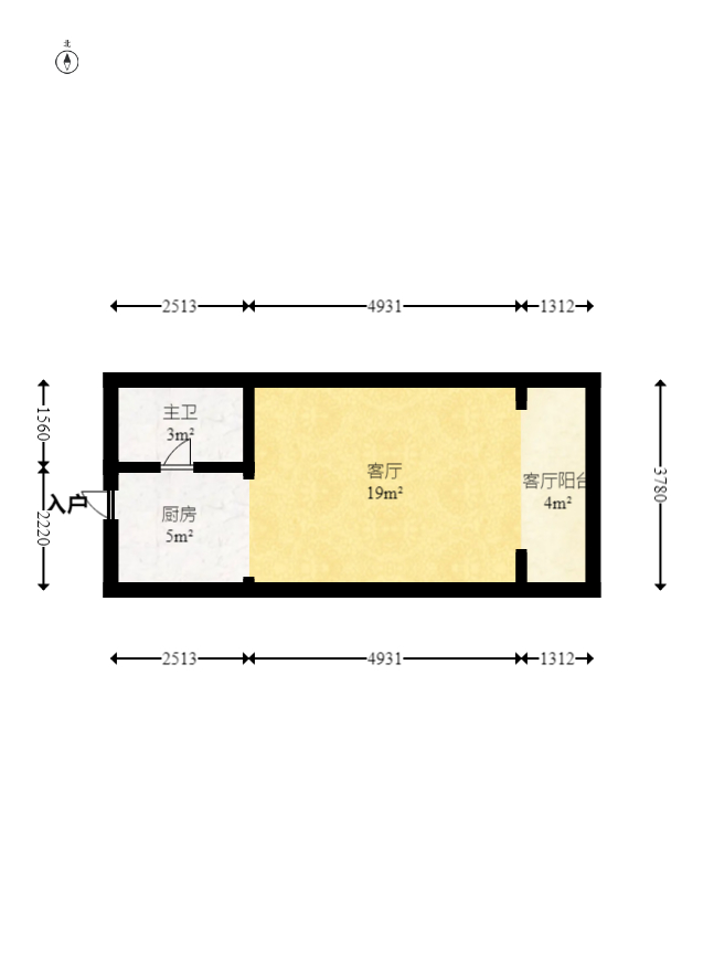 蝴蝶谷  1室1厅1卫   20.50万室内图1