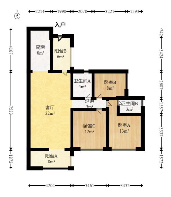 恒大雅苑  3室2厅1卫    132.0万室内图1
