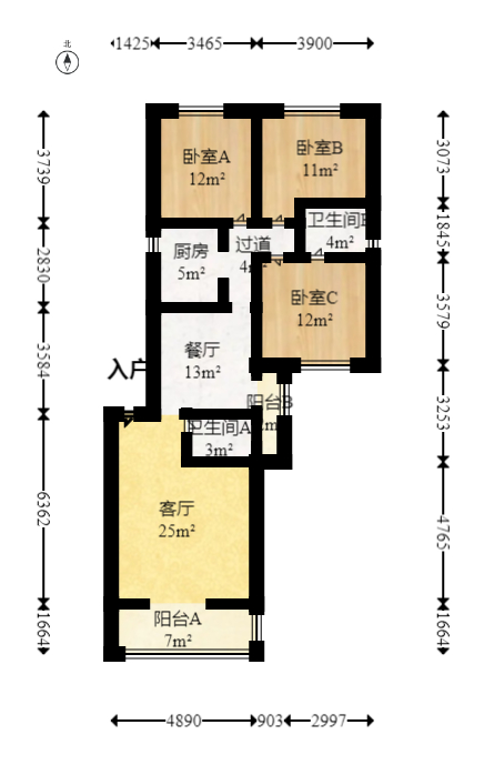 富湘园  3室2厅2卫   125.00万室内图1