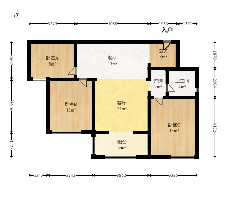 北辰三角洲D3区  3室2厅1卫   150.00万室内图1