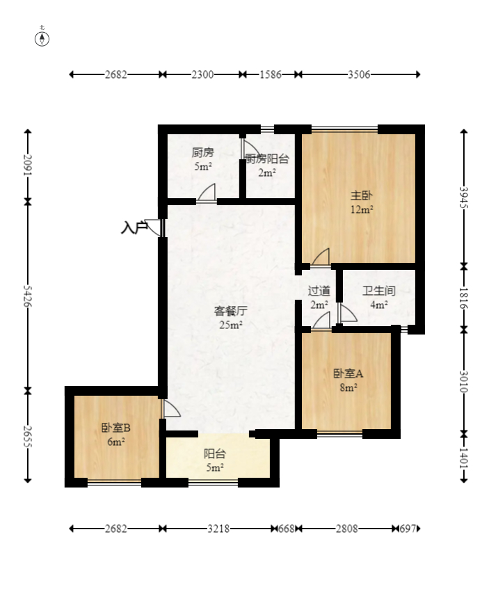 恒大华府  3室2厅1卫   174.80万室内图1