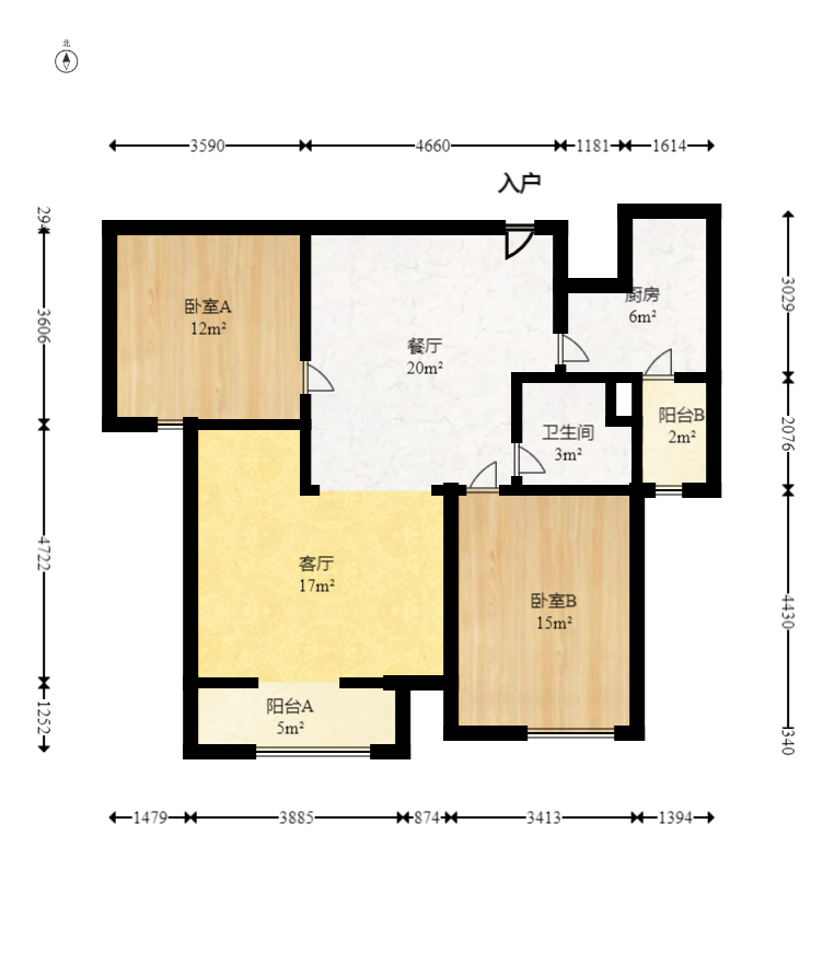 美利新世界 2室2厅1卫 75.00万 美利新世界 2室2厅1卫 75.00万户型图