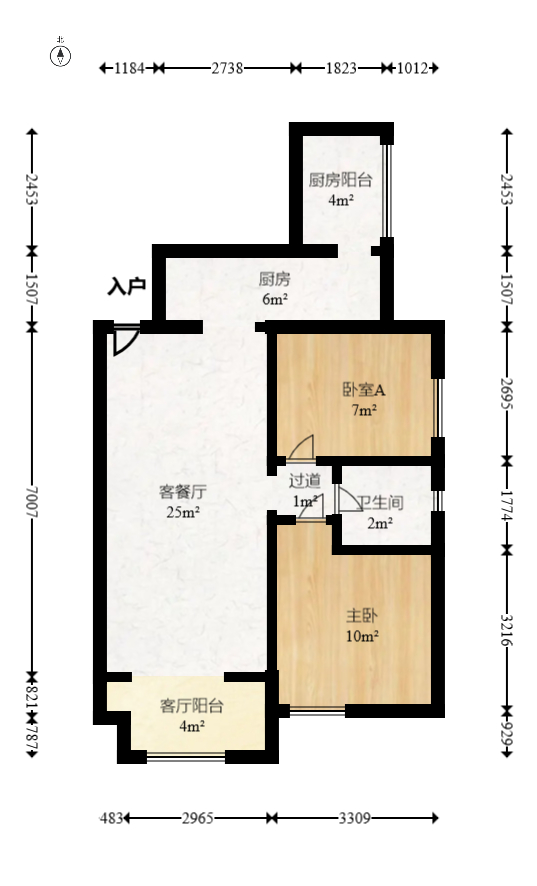 天麓尚层  2室2厅1卫   65.00万室内图1