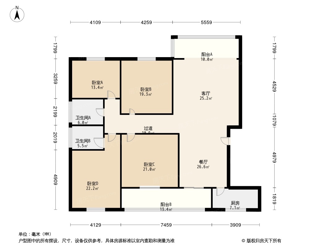 山水洲城华晨第一城  4室2厅2卫   87.00万