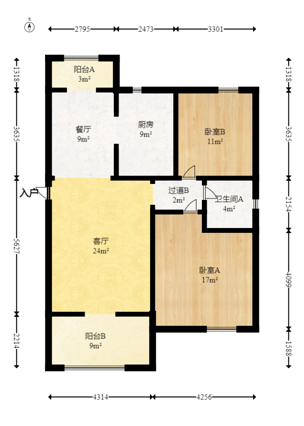 珠江东方明珠（新地东方明珠）一二期  2室2厅1卫   70.00万室内图1