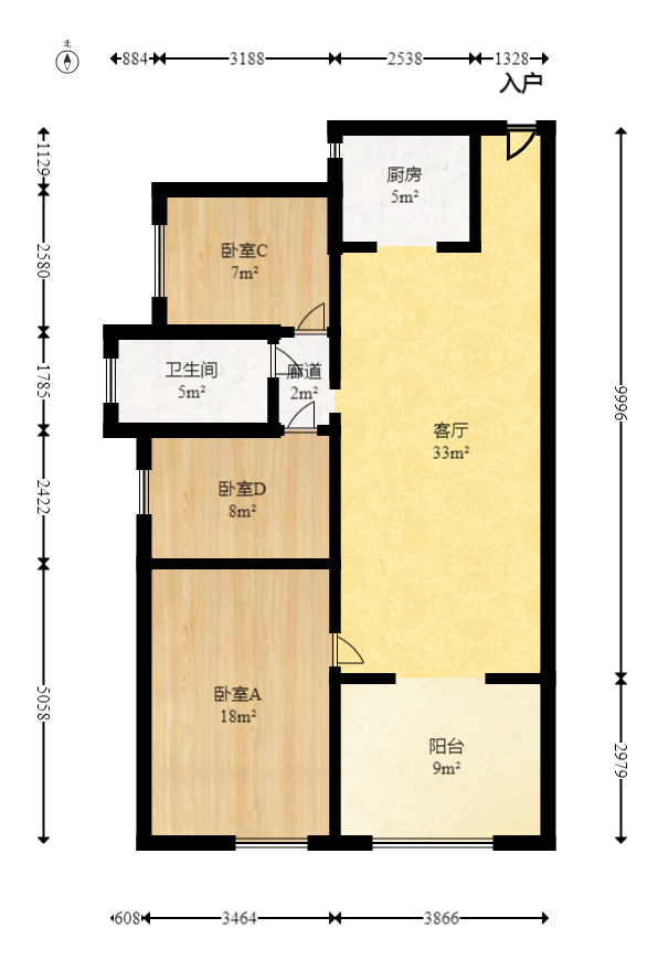 达美D6区  3室2厅1卫    102.0万室内图1