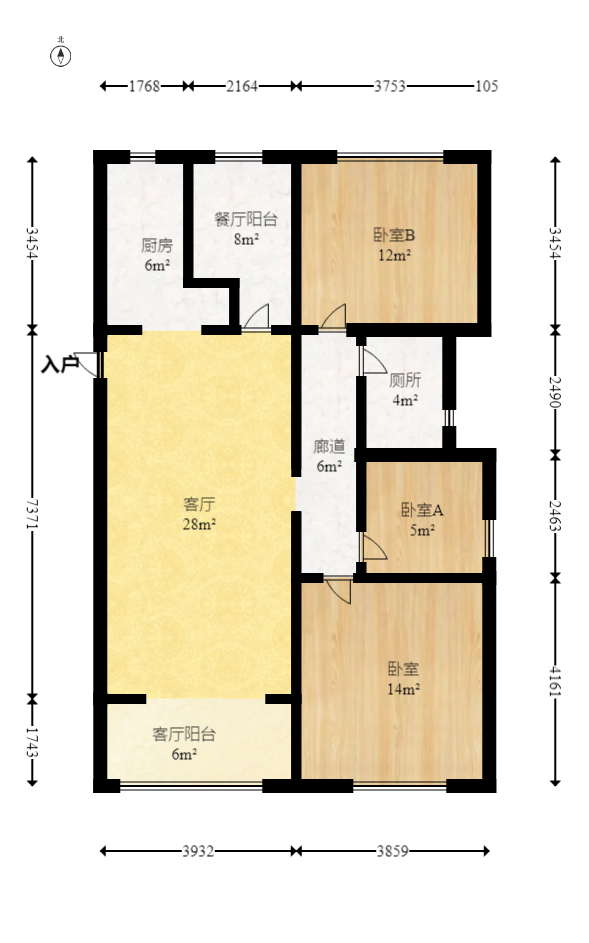 洋湖时代  3室2厅1卫   89.80万室内图1