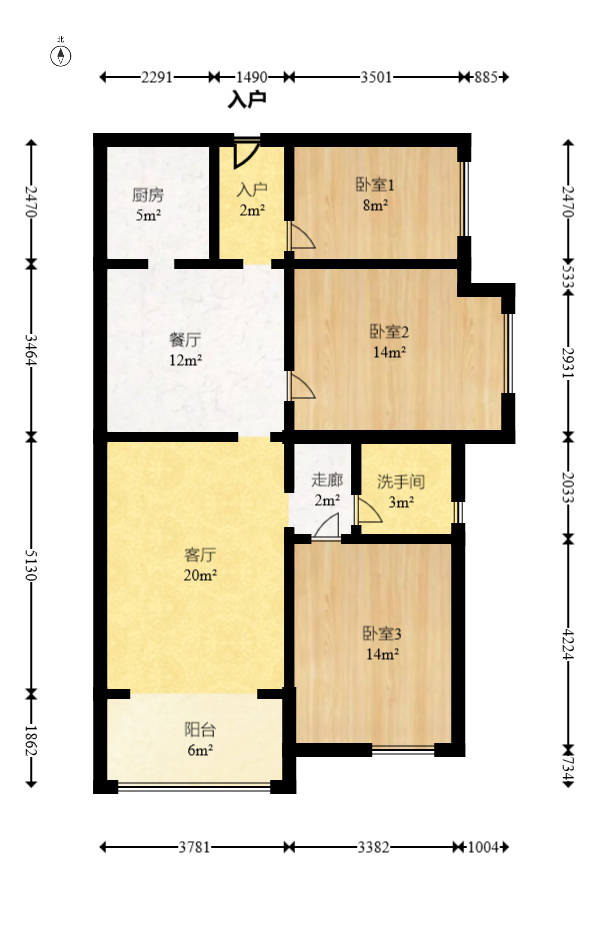 新华都万家城  3室2厅1卫   94.80万室内图1