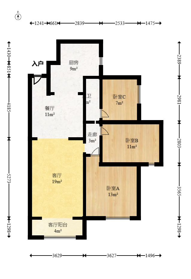 北辰中央公园B区  3室2厅1卫   103.80万室内图1