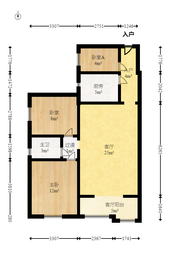 世景华庭  2室2厅1卫   64.00万室内图1