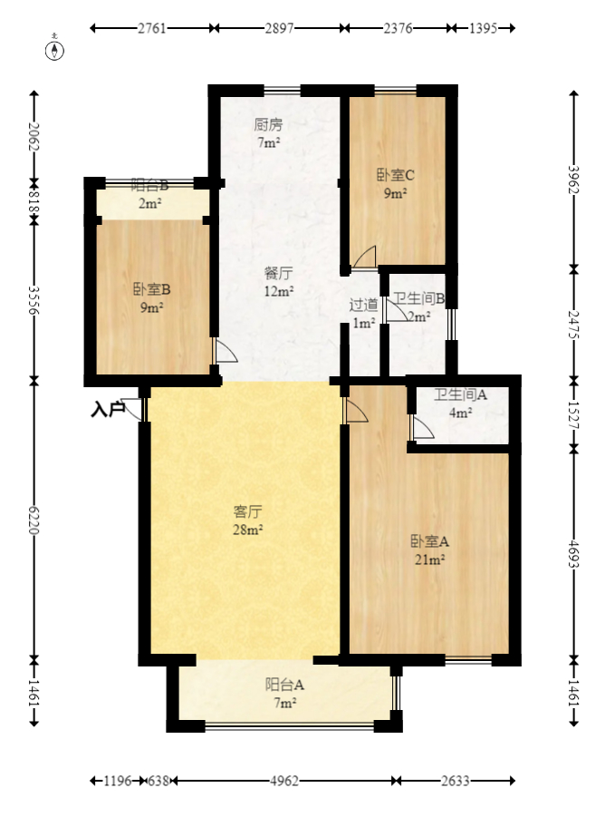 万煦园  3室2厅2卫   95.00万室内图1