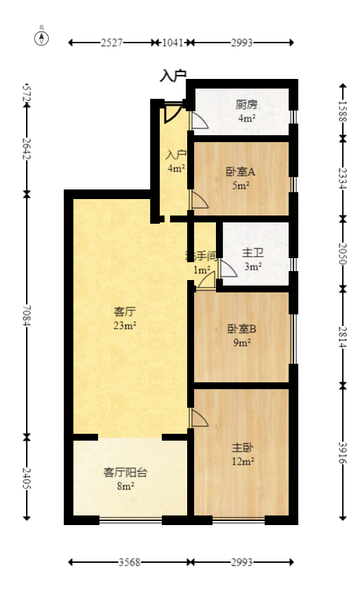 保利香槟国际  3室2厅1卫    82.8万室内图1