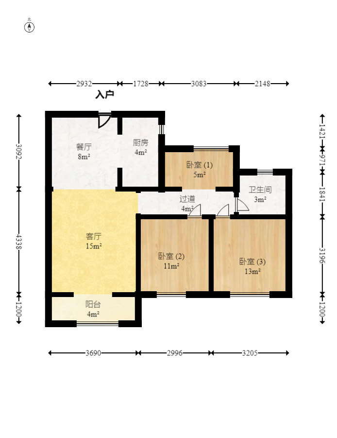 绿地新都会  3室2厅1卫   64.00万室内图1