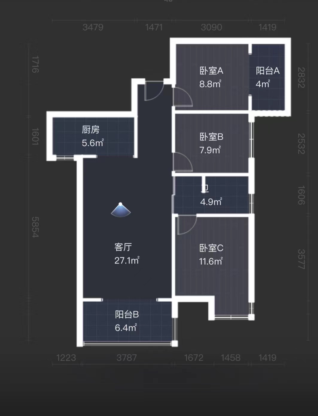 荷塘观邸  3室2厅1卫   53.80万客厅