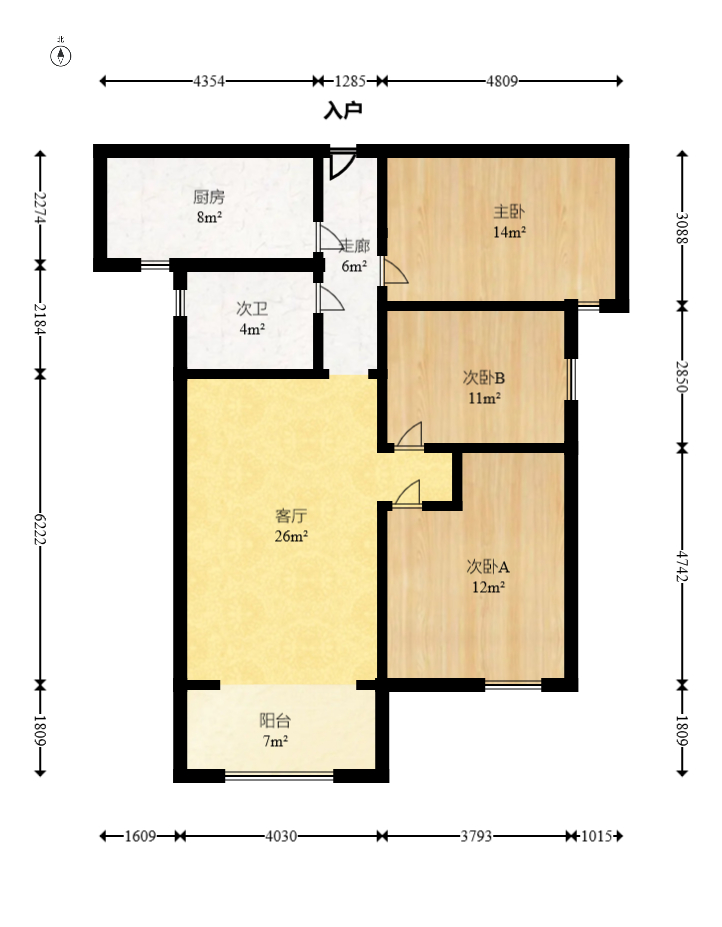 北辰三角洲C2区  3室2厅1卫    156.0万室内图1