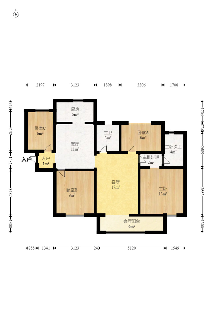 三一街区  4室2厅2卫    115.19万室内图1