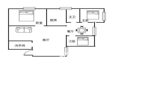 天鹅花园  3室2厅1卫   1200.00元/月室内图1