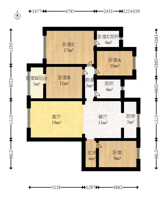 中海国际三期  4室2厅2卫    138.0万室内图1