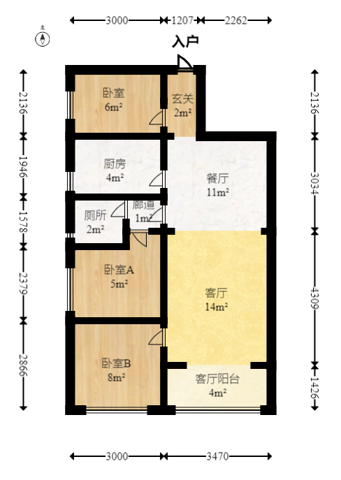 南山十里天池  3室2厅1卫   69.00万室内图1