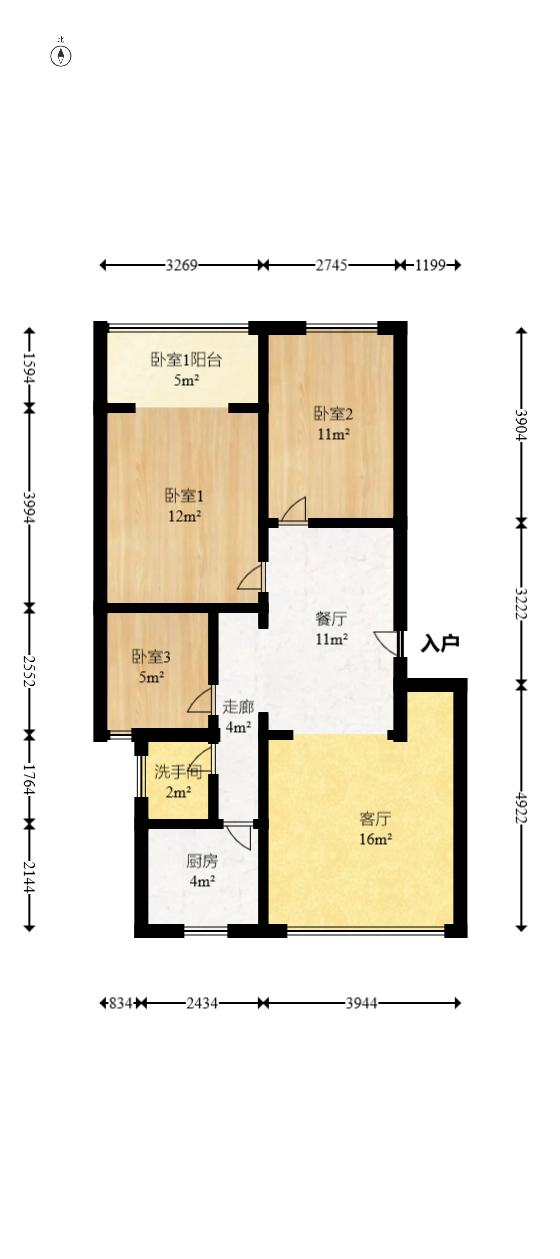 东方新城  3室2厅1卫   68.00万室内图1