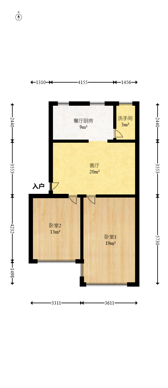 荷晏小区  2室2厅1卫   45.00万室内图1