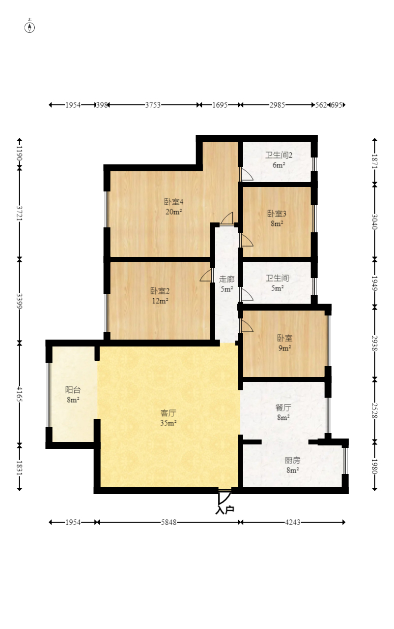 康桥长郡  4室2厅2卫    99.8万室内图1