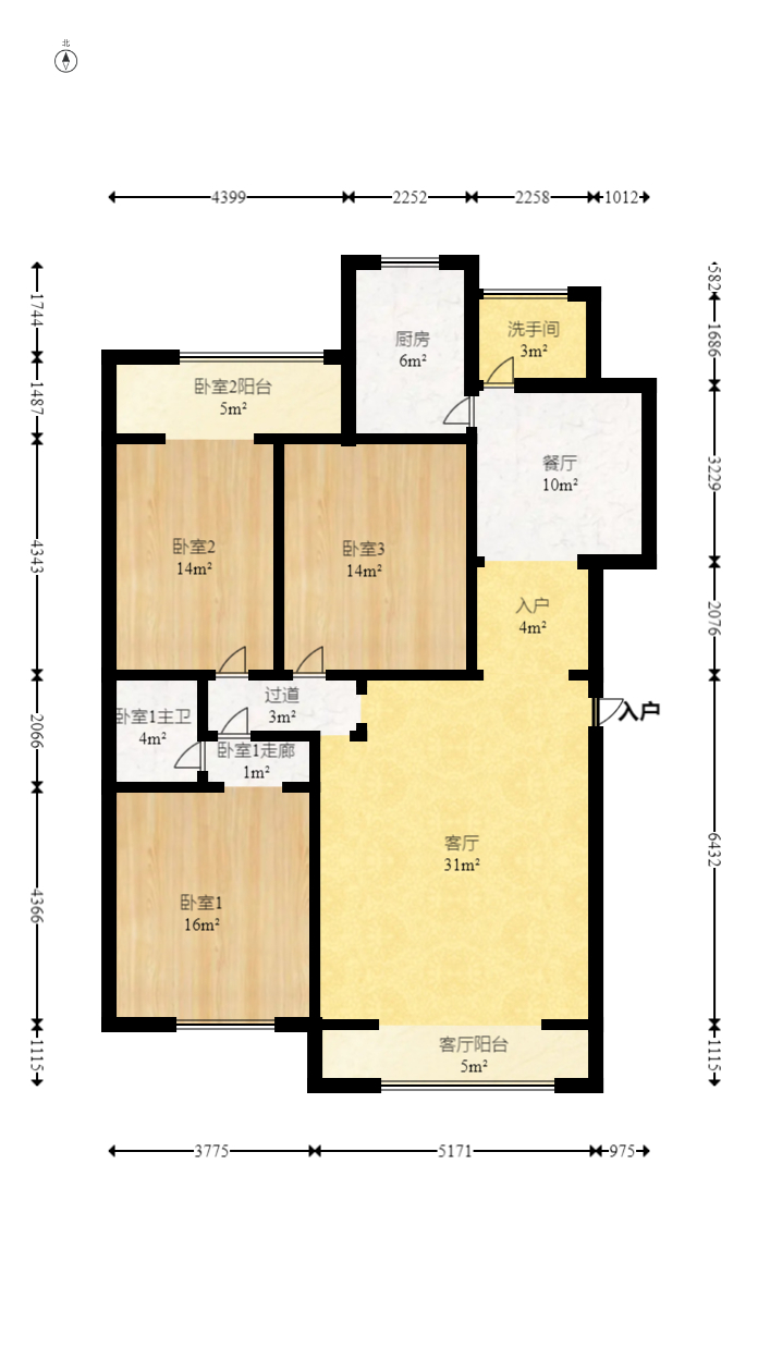 宏轩花苑  3室2厅2卫    128.0万室内图1