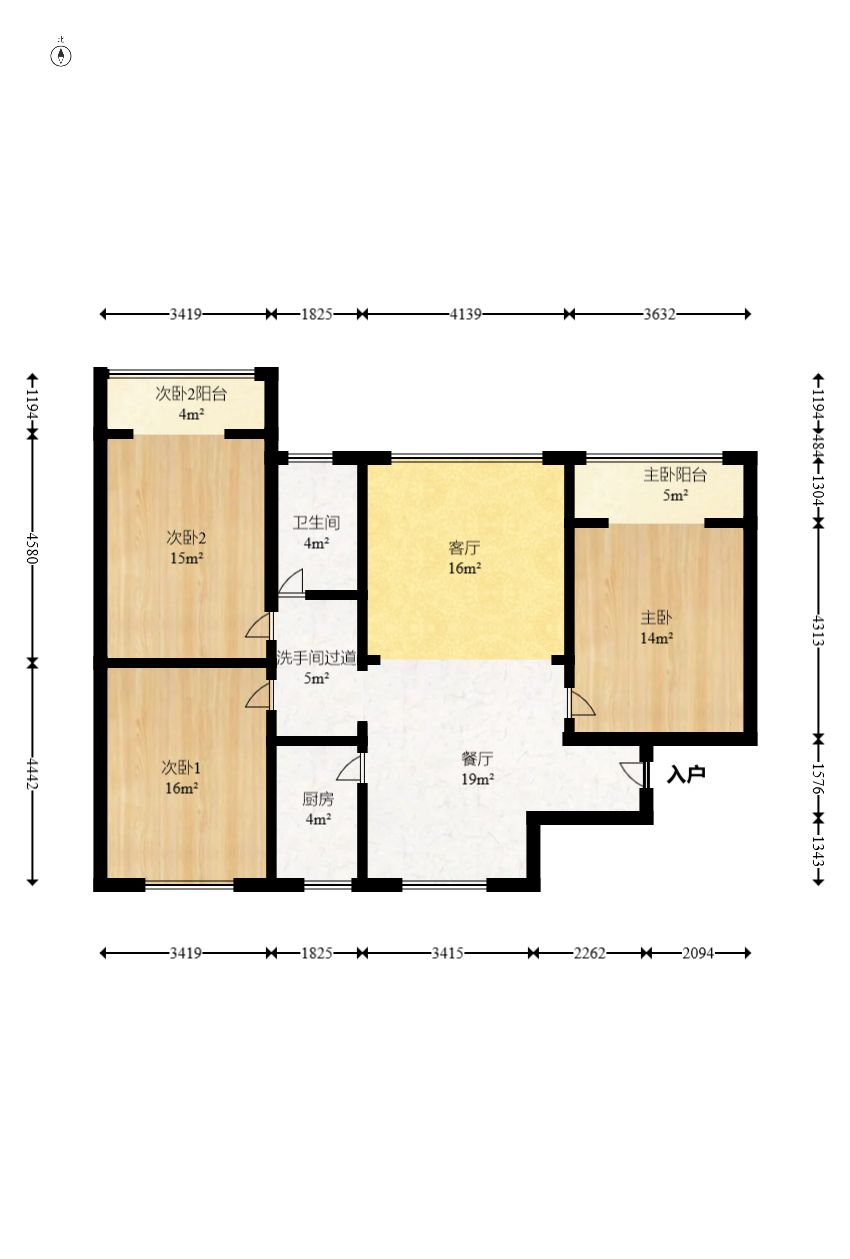 蝴蝶谷  3室2厅1卫    74.95万室内图1