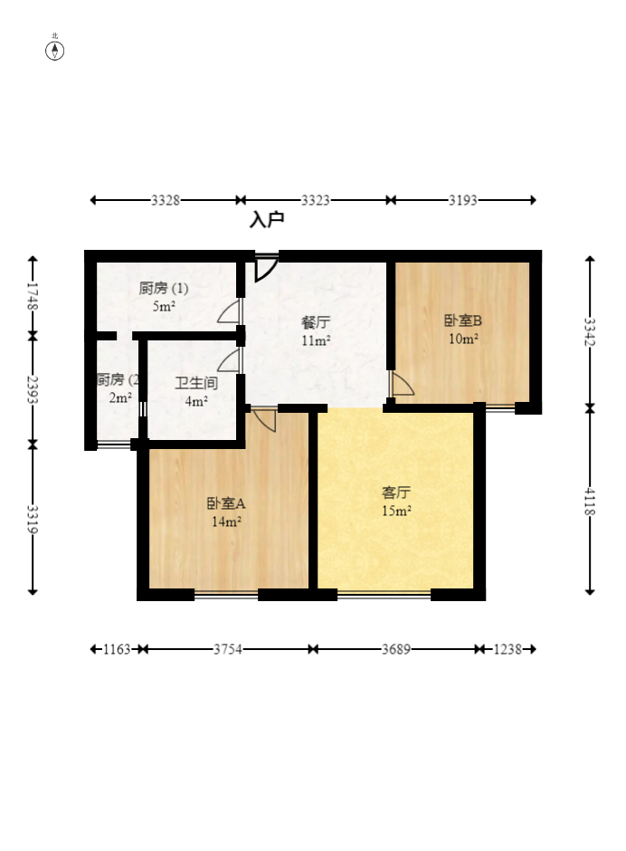 麓谷明珠  2室2厅1卫   86.00万室内图1