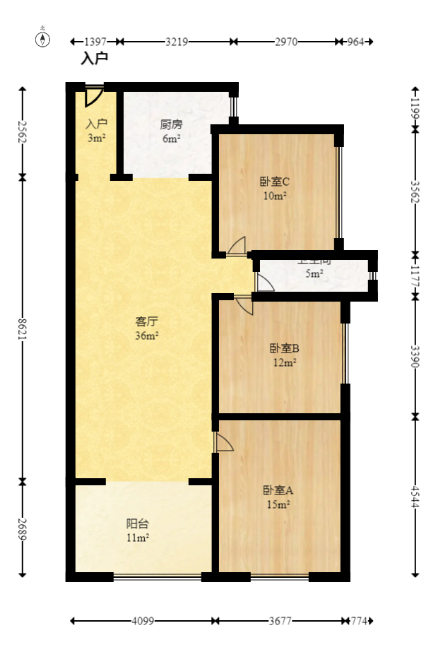 达美D6区  3室2厅1卫   115.00万室内图1