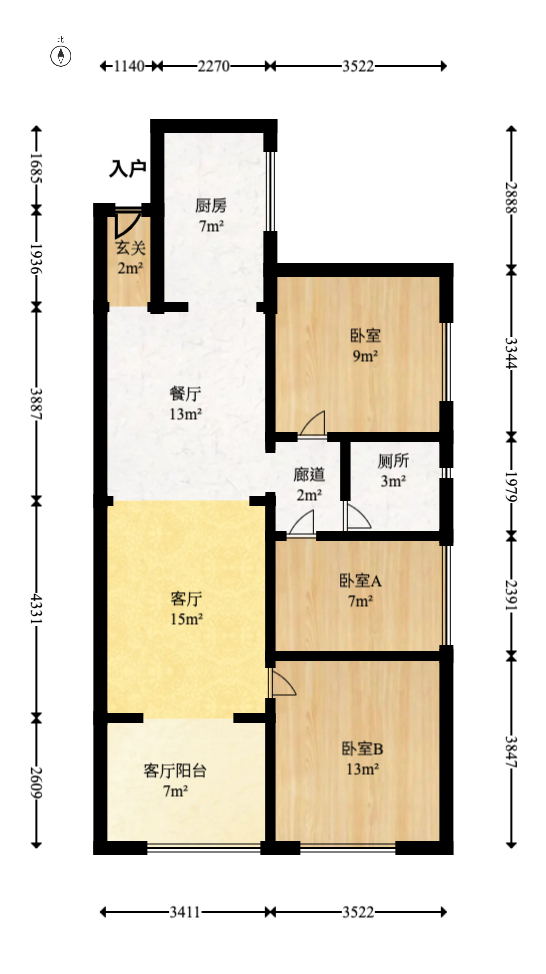 万科金域缇香  3室2厅2卫    122.0万室内图1