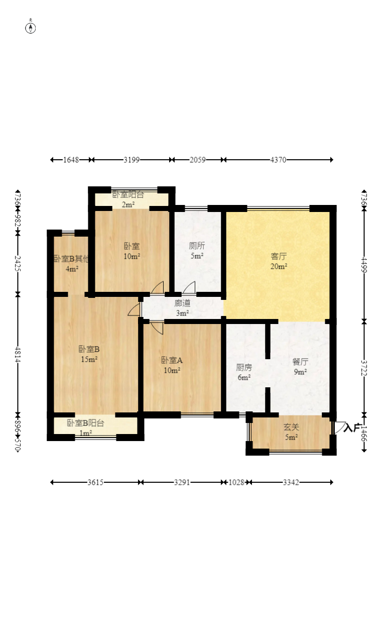 枫华府第  3室2厅2卫   77.00万室内图1