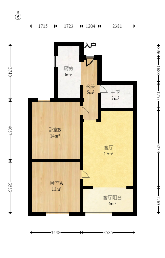克拉美丽山庄（晟领国际）  2室1厅1卫   60.00万室内图1