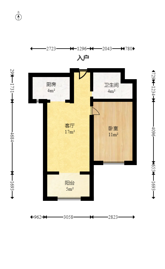 中海新城熙岸（中信新城五期）  1室1厅1卫    34.96万室内图1