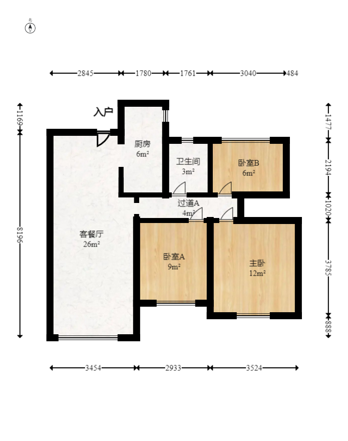 奥克斯缔壹城  3室2厅1卫    108.0万室内图1