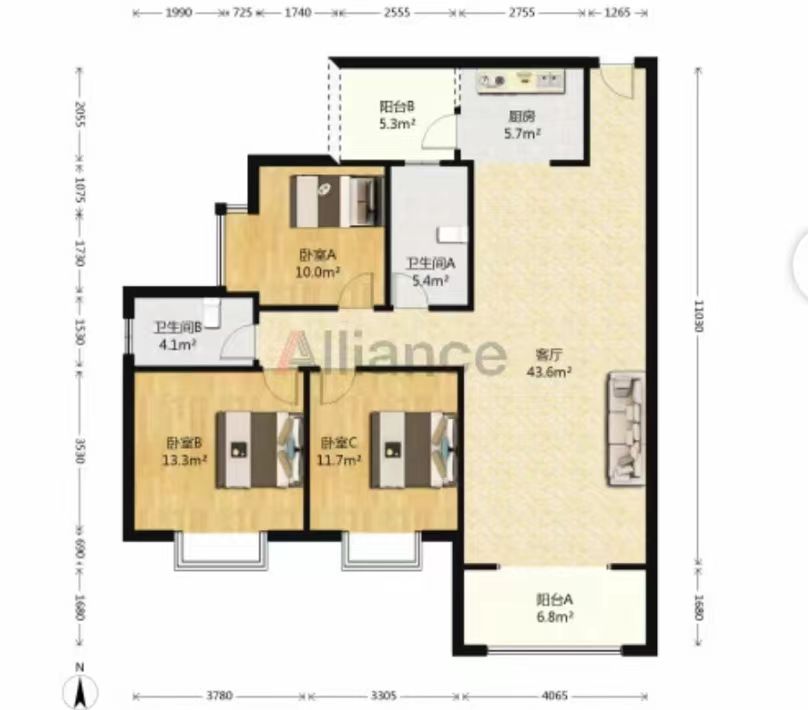 体育新城  3室2厅2卫   67.80万室内图1