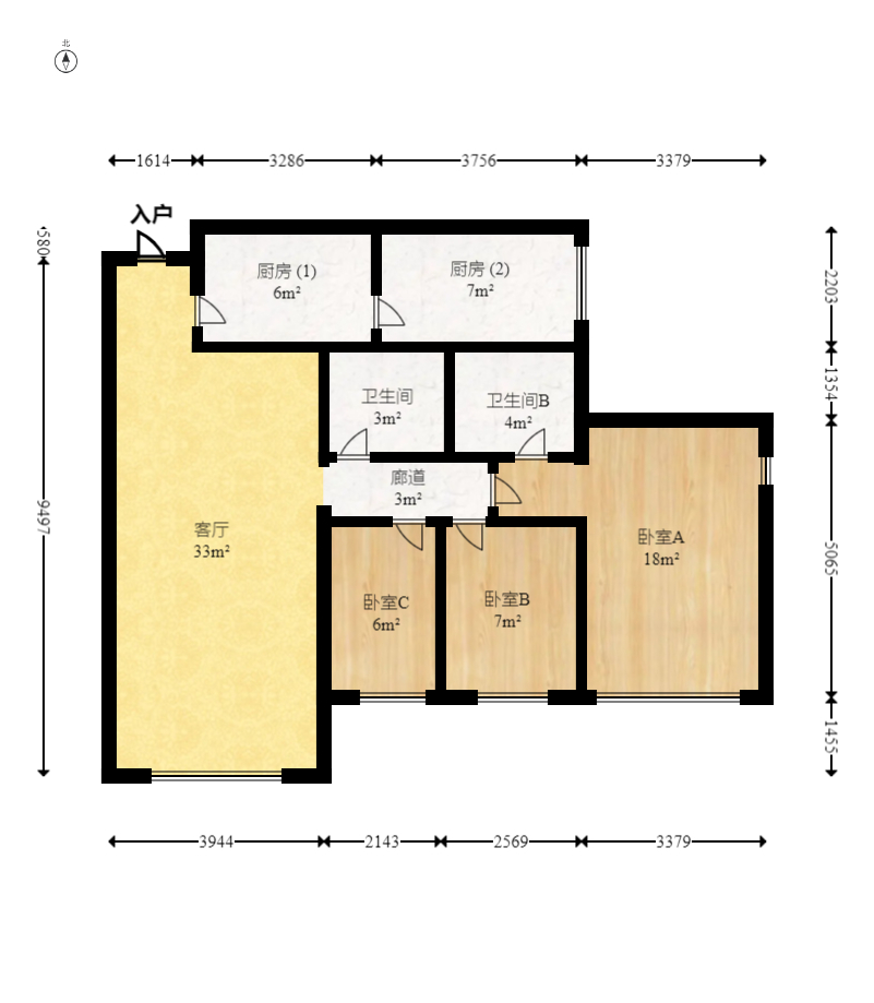 远大麓园  3室2厅2卫    81.0万室内图1