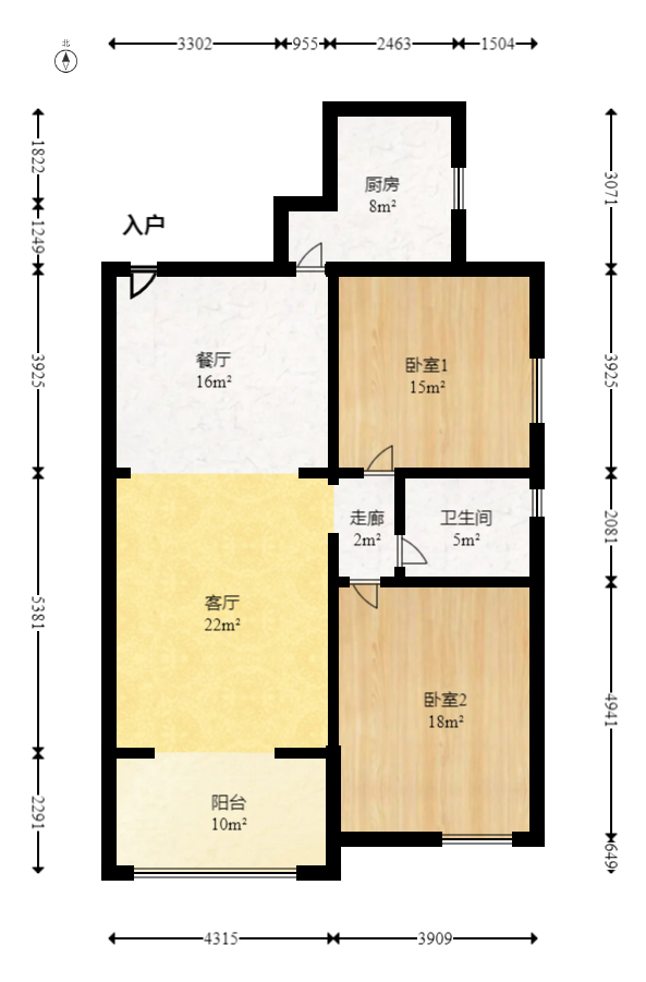 湘江北尚  2室2厅2卫   118.00万室内图1