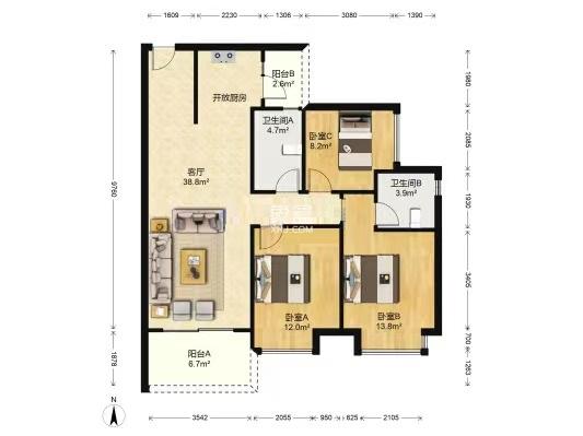 蓝溪谷  3室2厅2卫   66.00万