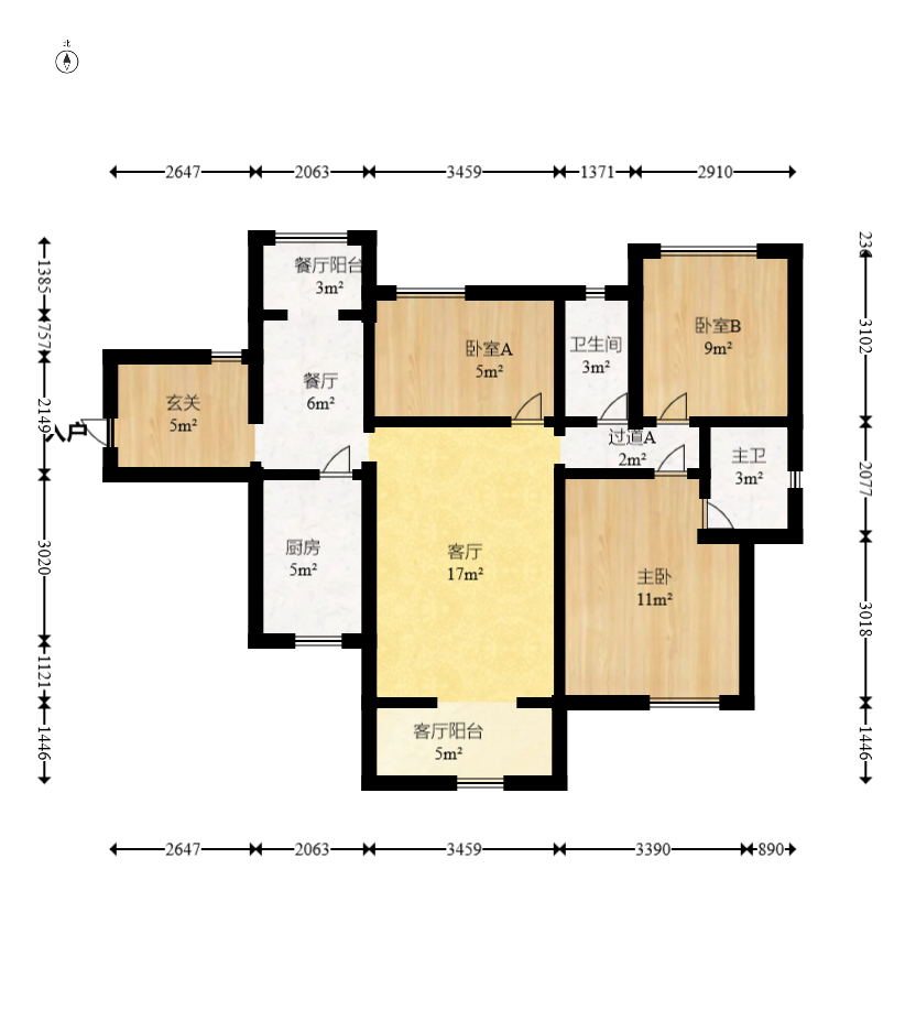 天麓尚层  3室2厅1卫    90.0万室内图1