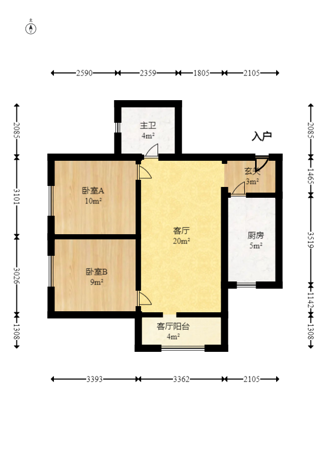 天鸿天府（天鸿中央大院）  2室1厅1卫    77.0万室内图1