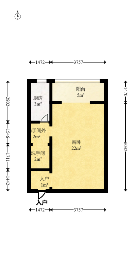 诺亚方舟大厦  1室1厅1卫    41.58万室内图1